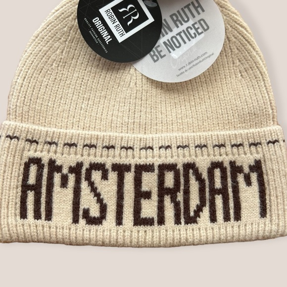 Amsterdam Knit Beanie Unisex Cream Brown Robin Ruth Winter Hat new - Picture 4 of 12